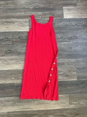 Teddi Petite VTG Midi Dress Red Black Polka Dot Button Slit Sleeveless Size M